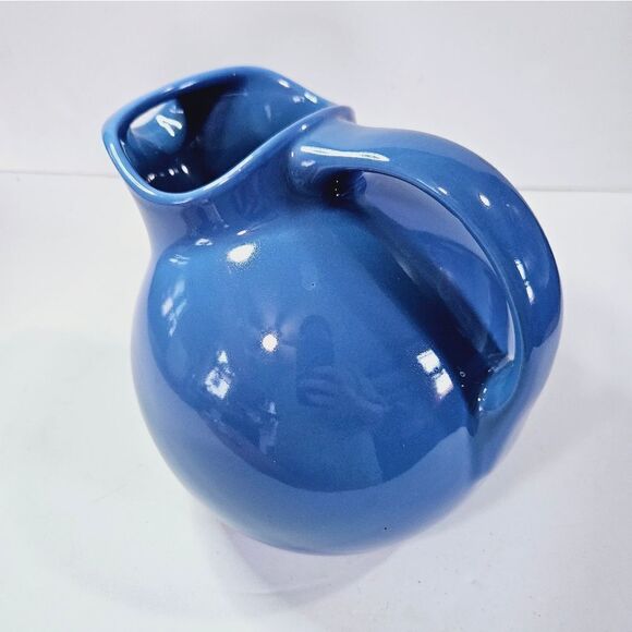 Vintage Hall USA Pottery MCM Ice Lipped Ceramic Round Ball Pitcher Sky Blue 633 - Picture 2 of 9